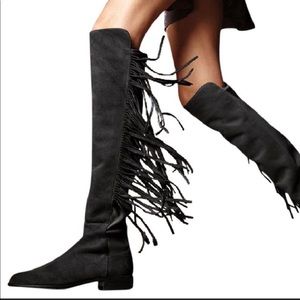 Stuart Weitzman Black Suede Fringe boots